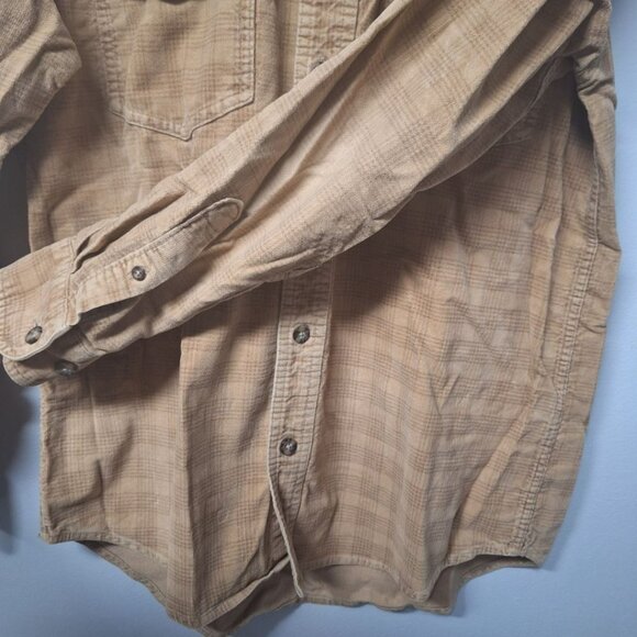 Cabelas Button Down Flannel Cotton Mens Medium‎ Tan Beige Long Sleeve Heavy Duty - Picture 4 of 6